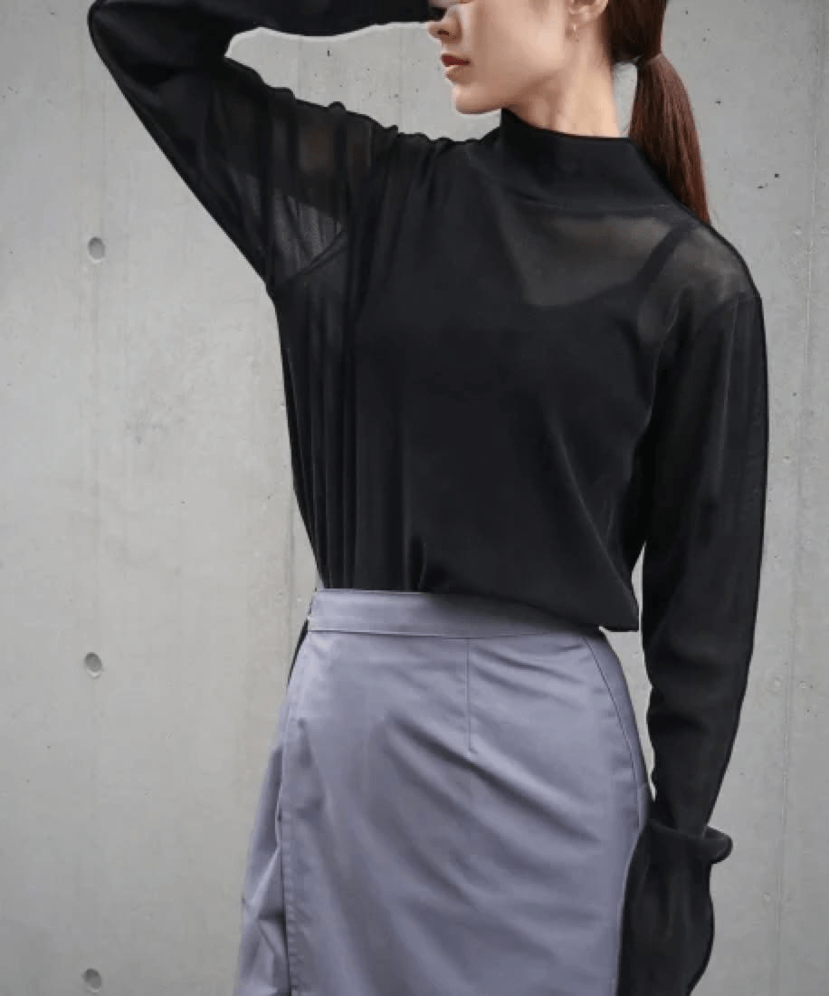 &g’aime VELOUR SHEER HIGHNECK TOPS/988-63102