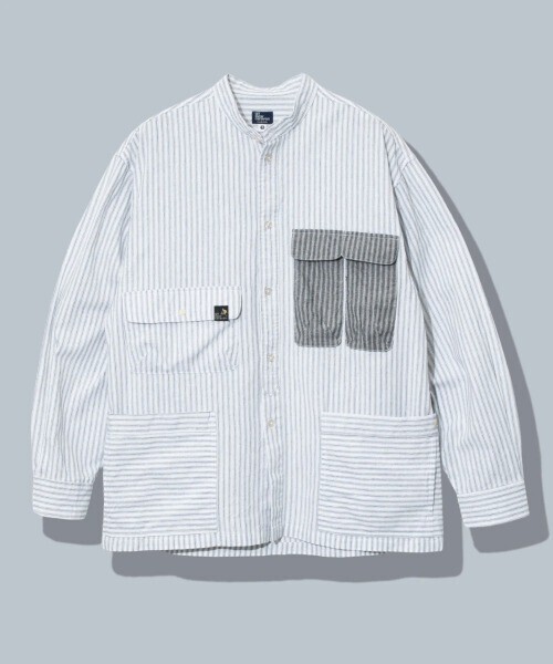 go slow caravan go slow caravan ストライプ シャンブレー ユーティリティーシャツ