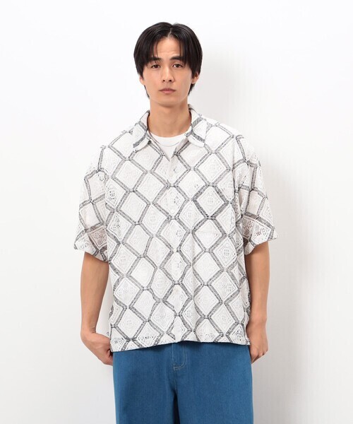 COMME CA ISM クロシェ風編み レースシャツ
