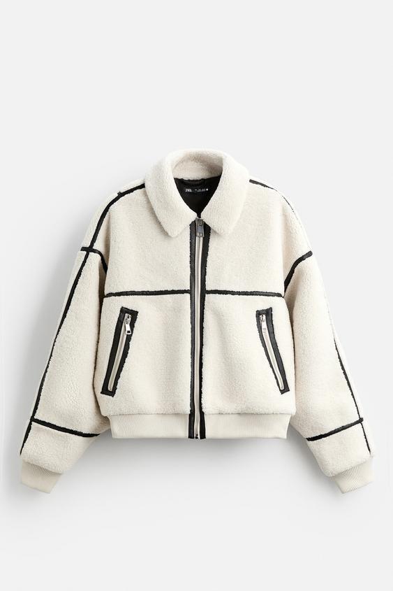 ZARA コントラストフェイクシープスキンジャケット