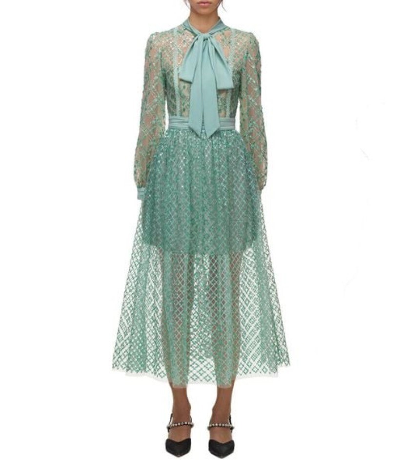 Self Portrait Grid Sequin Midi Dress