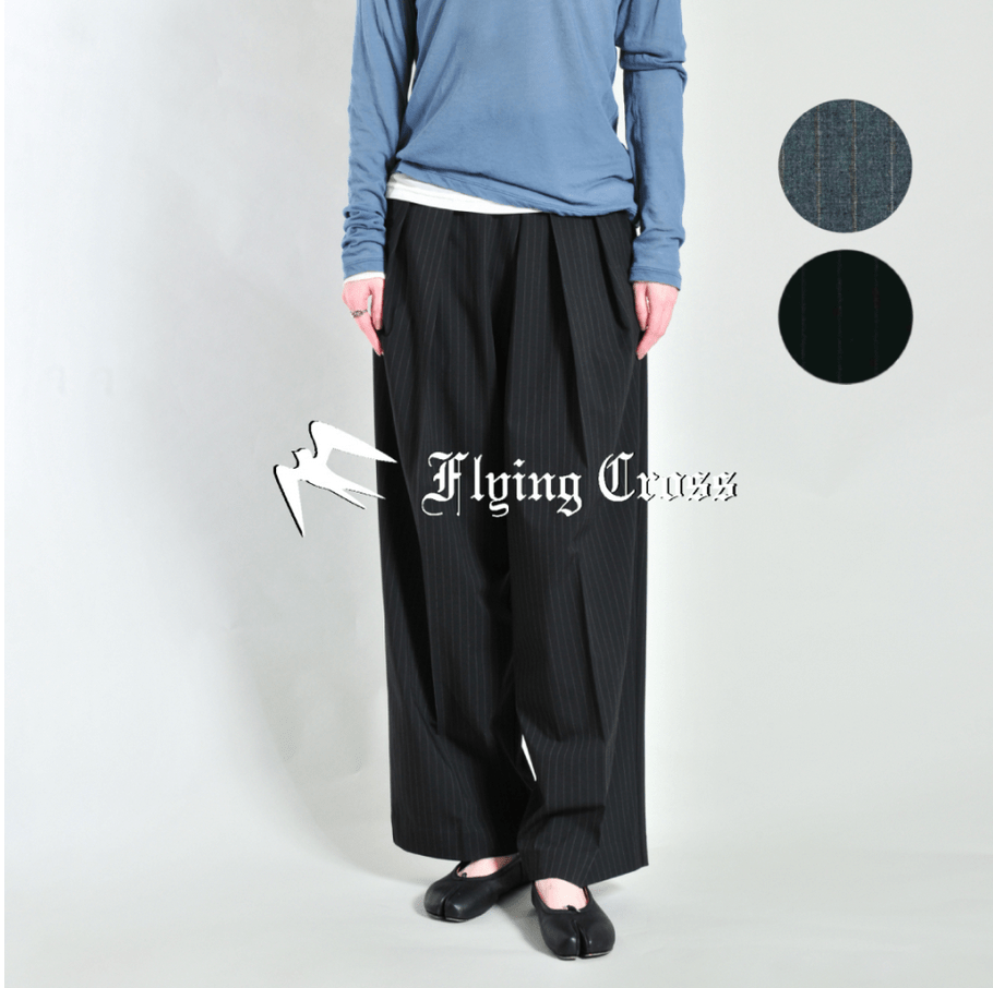 FlyingCross ストライプストレートタックパンツ