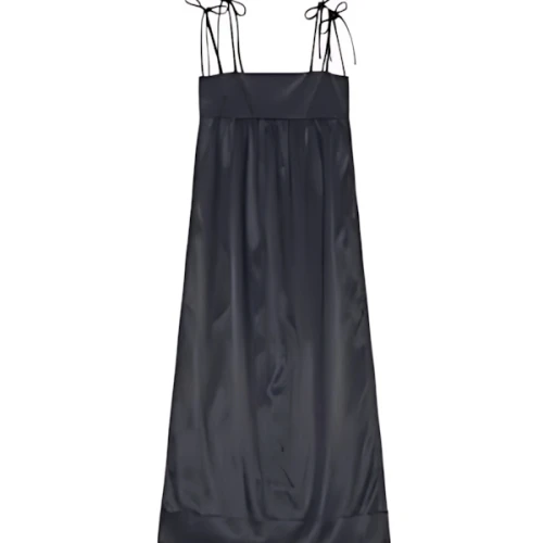GANNI DOUBLE SATIN STRING LONG DRESS