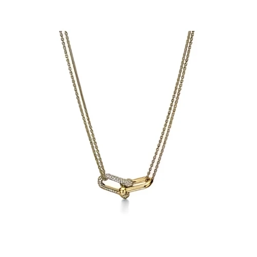 Tiffany & Co. ラージ ダブル リンク ペンダント イエローゴールドにパヴェ ダイヤモンドをセッティング