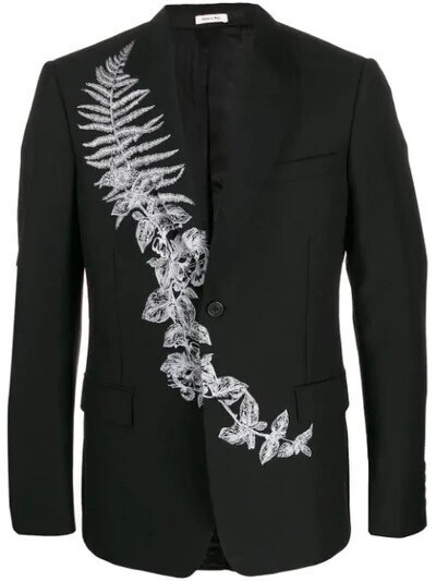 Alexander McQueen Frosted Fern Embroidered Single Breasted Blazer In Black