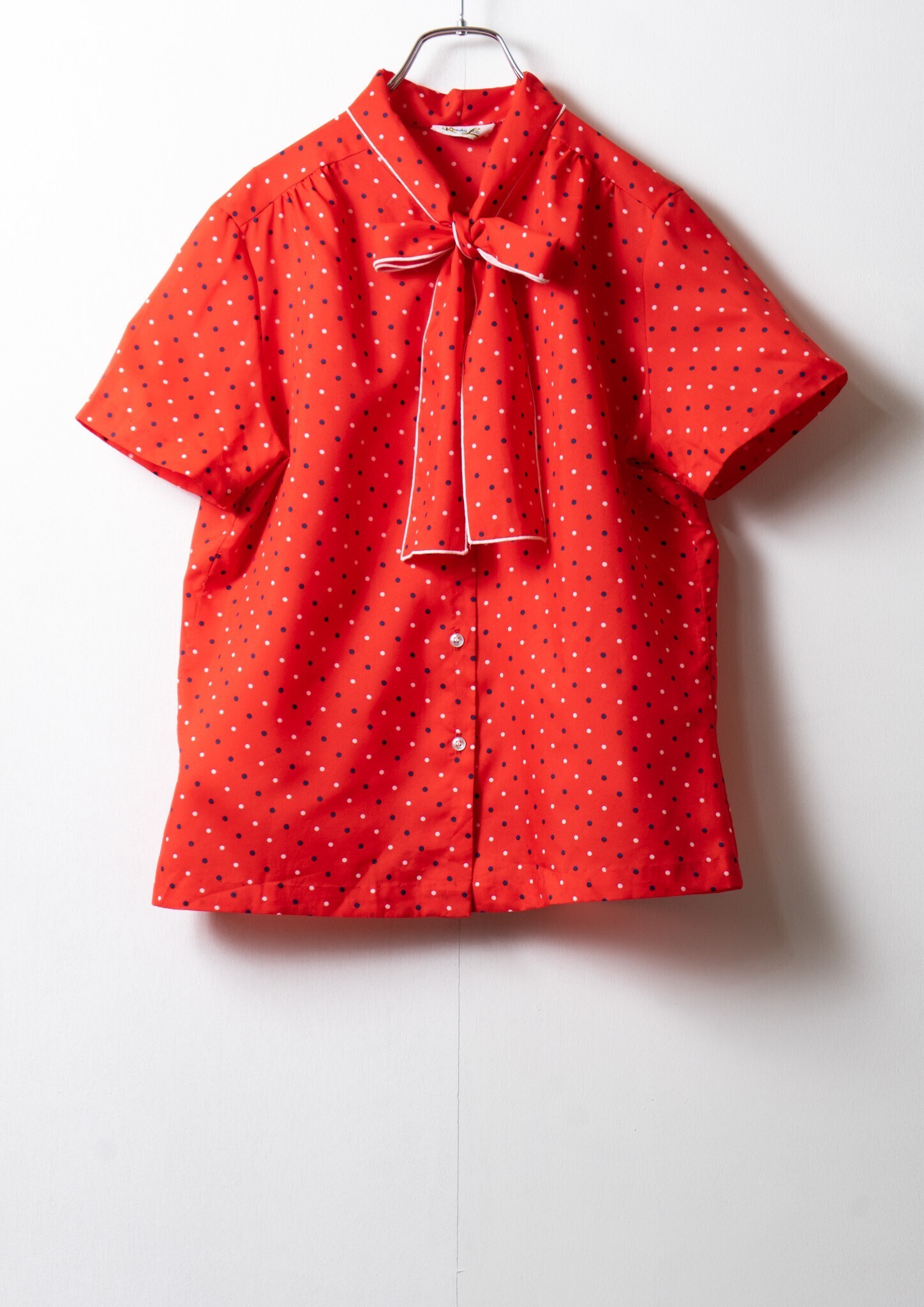 Vintage Dot Pattern Bow tie Red Blouse