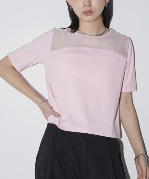 Aunt Marie's ポイントメッシュハーフスリーブTシャツ
