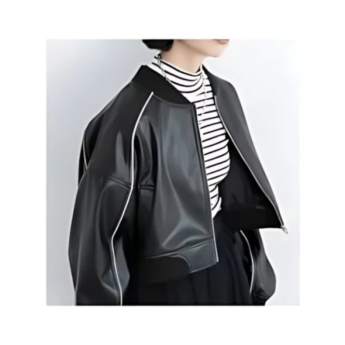 PAGEBOY フェイクレザーパイピングショートブルゾン