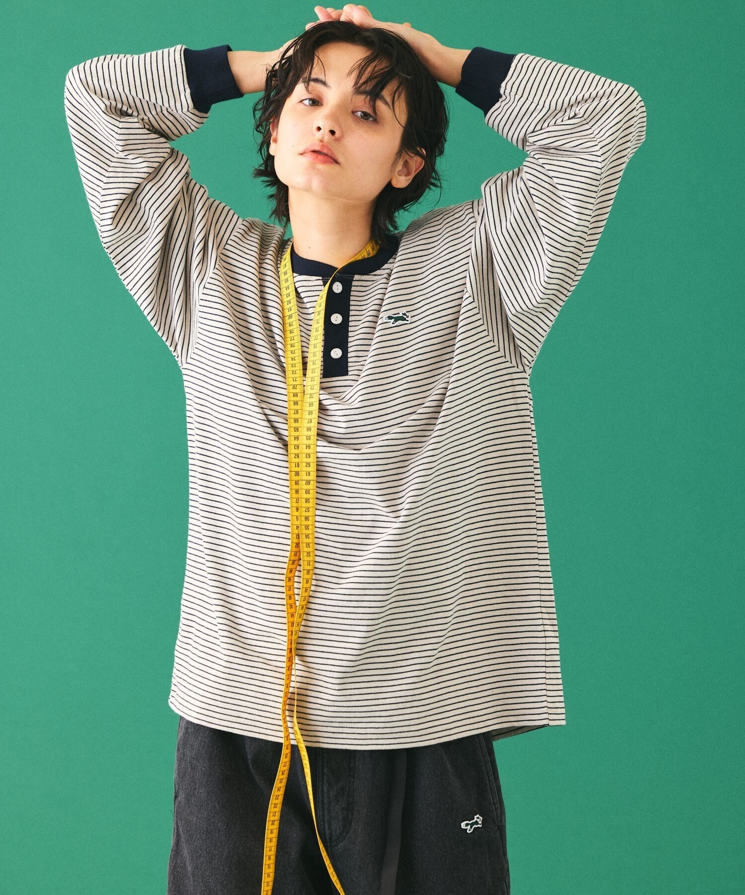 TOWN CRAFT 別注 ピンボーダーロングスリーブ ヘンリーネックTシャツ