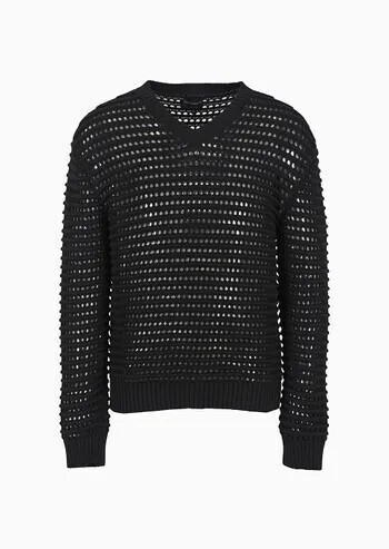 EMPORIO ARMANI Herren Perforierter Pullover Mit V-ausschnitt