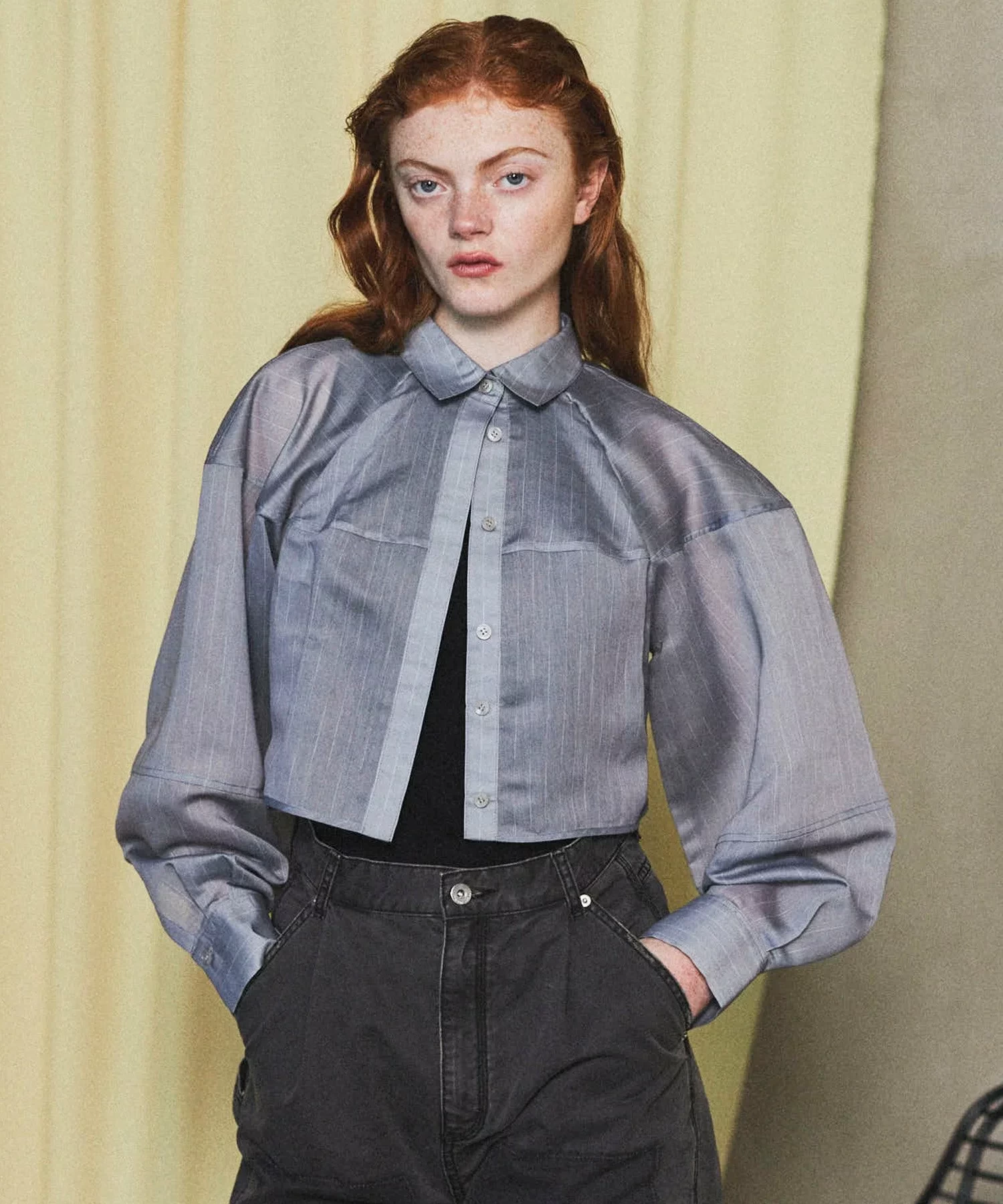 MAISON SPECIAL Balloon Sheer Material Short Length Shirt