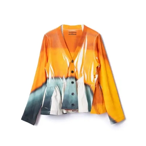 NON TOKYO DIRECT PRINT RIB GATHER CARDIGAN