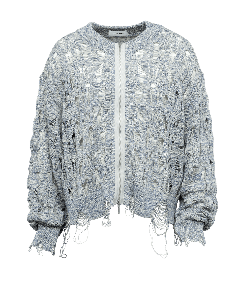 VI E DIT Openwork zip knit cardigan (Gray)