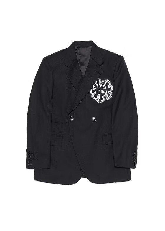 disemBySiik Studs Embroidered Double-Breasted Jacket / BLACK