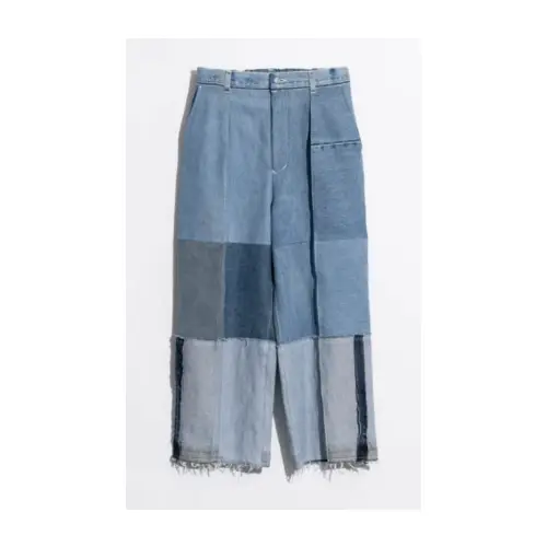 MAISON SPECIAL Patchwork Vintage denim One-Tuck Wide Roll up Pants