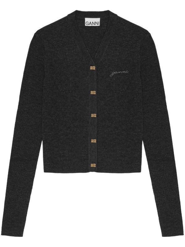 ganni Logo embroidered cardigan