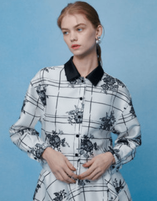 LOULOU WILLOUGHBY SILK COフラワーチェックシャツブラウス
