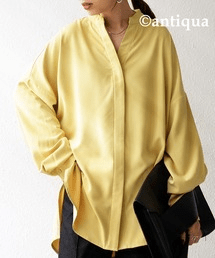 antiqua スキッパーシャツ シャツ レディース トップス 長袖 きれいめ・pk-00796