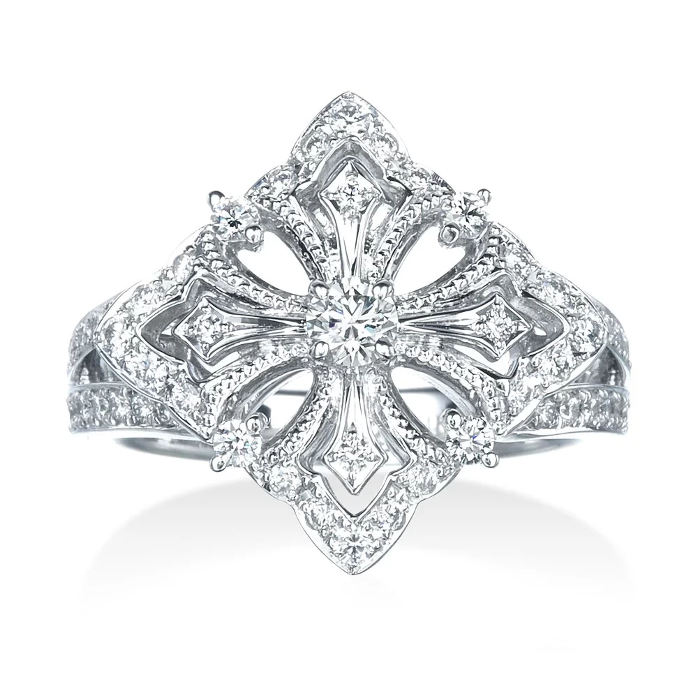 Royal Asscher ウィンドウフレーム プラチナ ダイヤモンドリング ヨーロピアン・アーキテクチャー コレクション