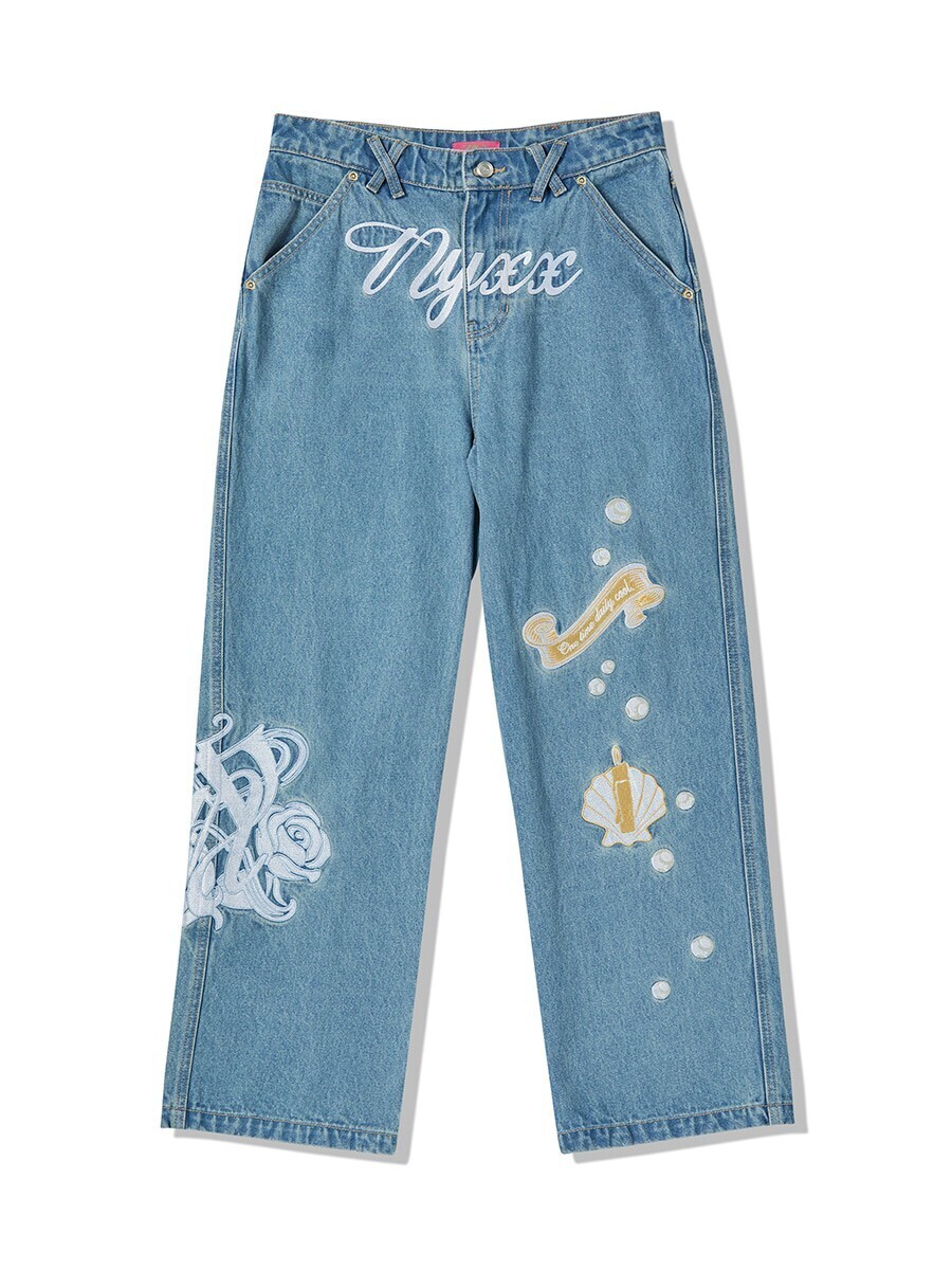 NYXX EMBLEM EMBROIDERY DENIM PANTS