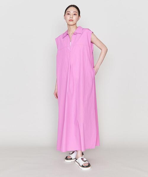 ASTRAET スキッパー フレア ノースリーブワンピース