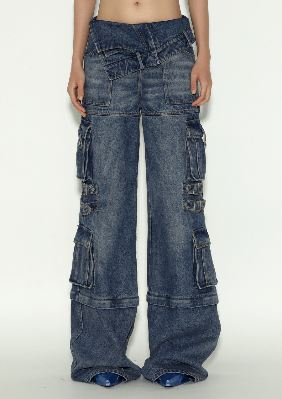 MARRKNULL Blue Dislocation cargo pants