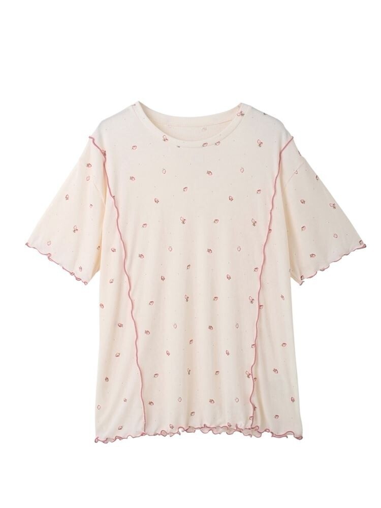 tutuanna レーヨン混リブいちご柄Tシャツ