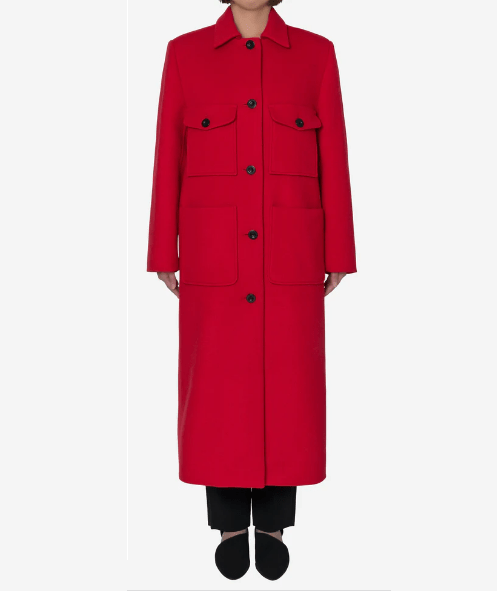 GREED INTERNATIONAL KIWI Wool Long Coat in Red