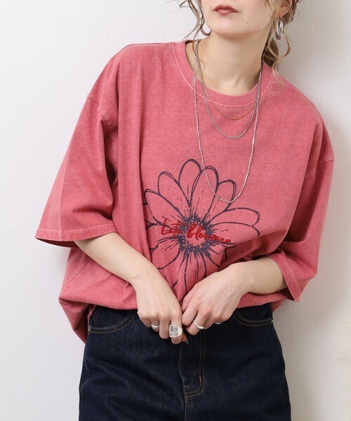 ATELANE 古着風　ピグメント加工　ヴィンテージ　ワンポイント刺繍　デザイン　Tシャツ