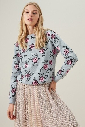 Manoush GREY AND BLACK ROSE SWEATSHIRT
