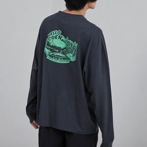 coen ビッグシルエットフードプリントロングスリーブTシャツ