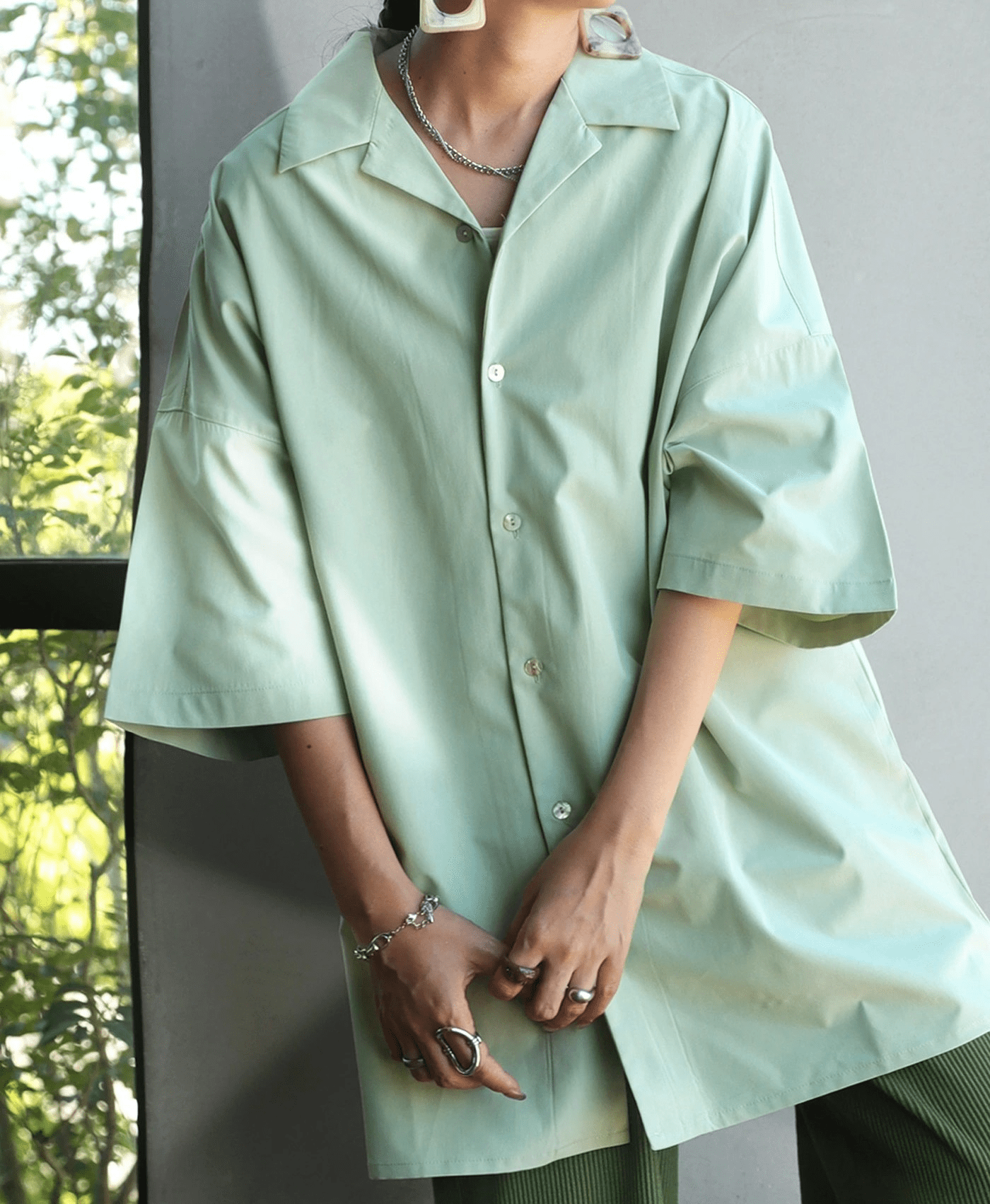 antiqua 開襟シャツ シャツ レディース トップス 半袖 オープンカラー・bsu-0034w