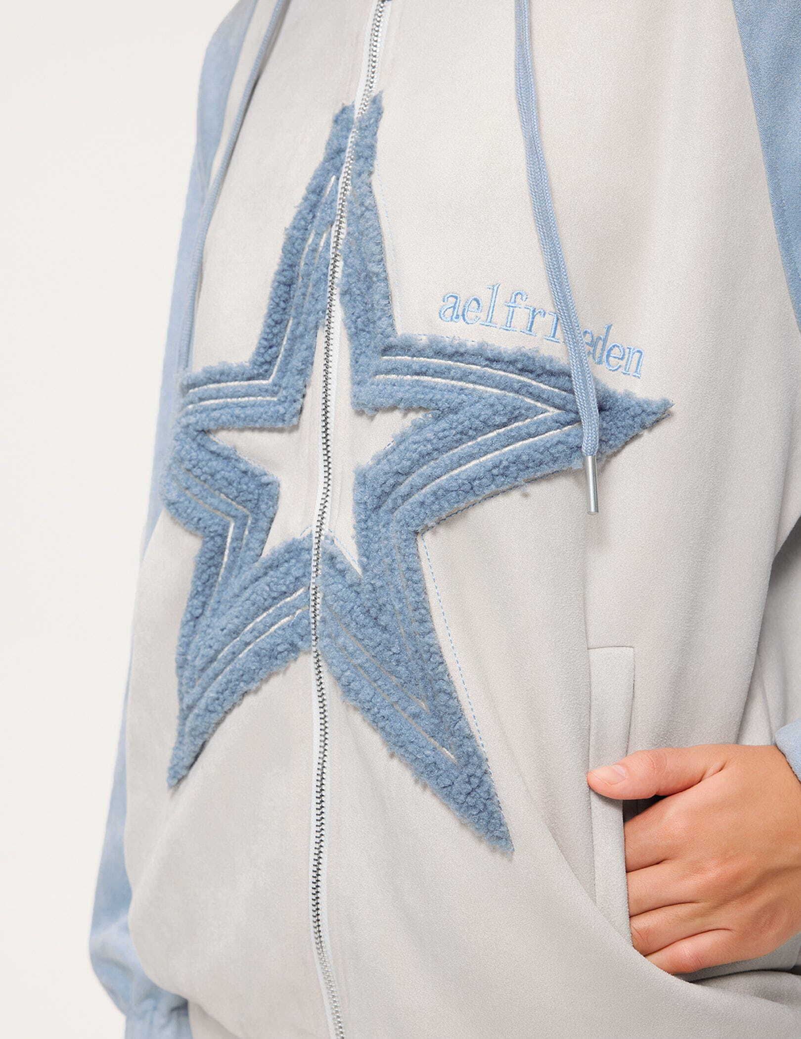 AELFRIC EDEN SUEDE STAR PATCHWORK ZIP UP HOODIE