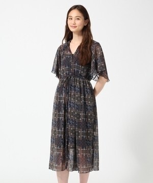 GLOBAL WORK 2SETシフォンガウンワンピース5分袖