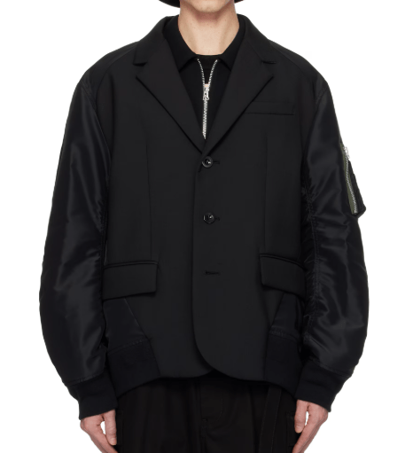 sacai ブラック Suiting Bonding Mix テーラードジャケット