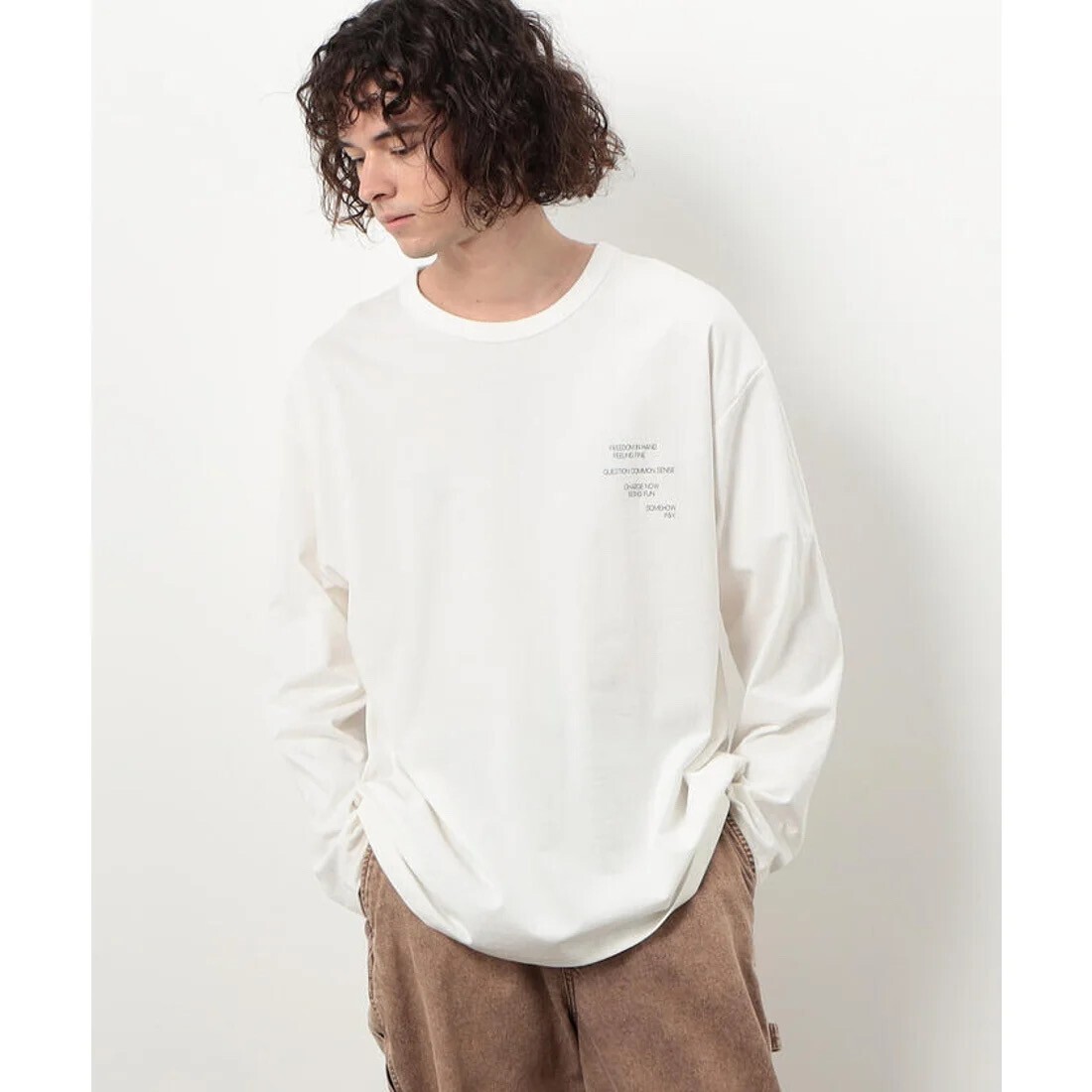 Purple&Yellow メッセージプリントロング長袖Tシャツ