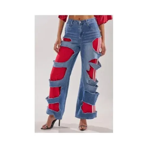 AKIRA LEXIE LOW RISE DENIM TRACK PANT