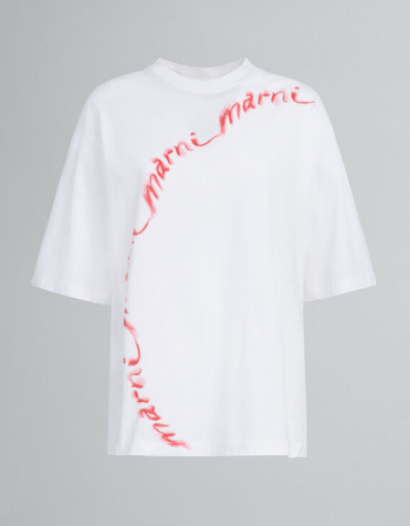 MARNI ホワイト ウェービーロゴ オーガニックコットン製Tシャツ