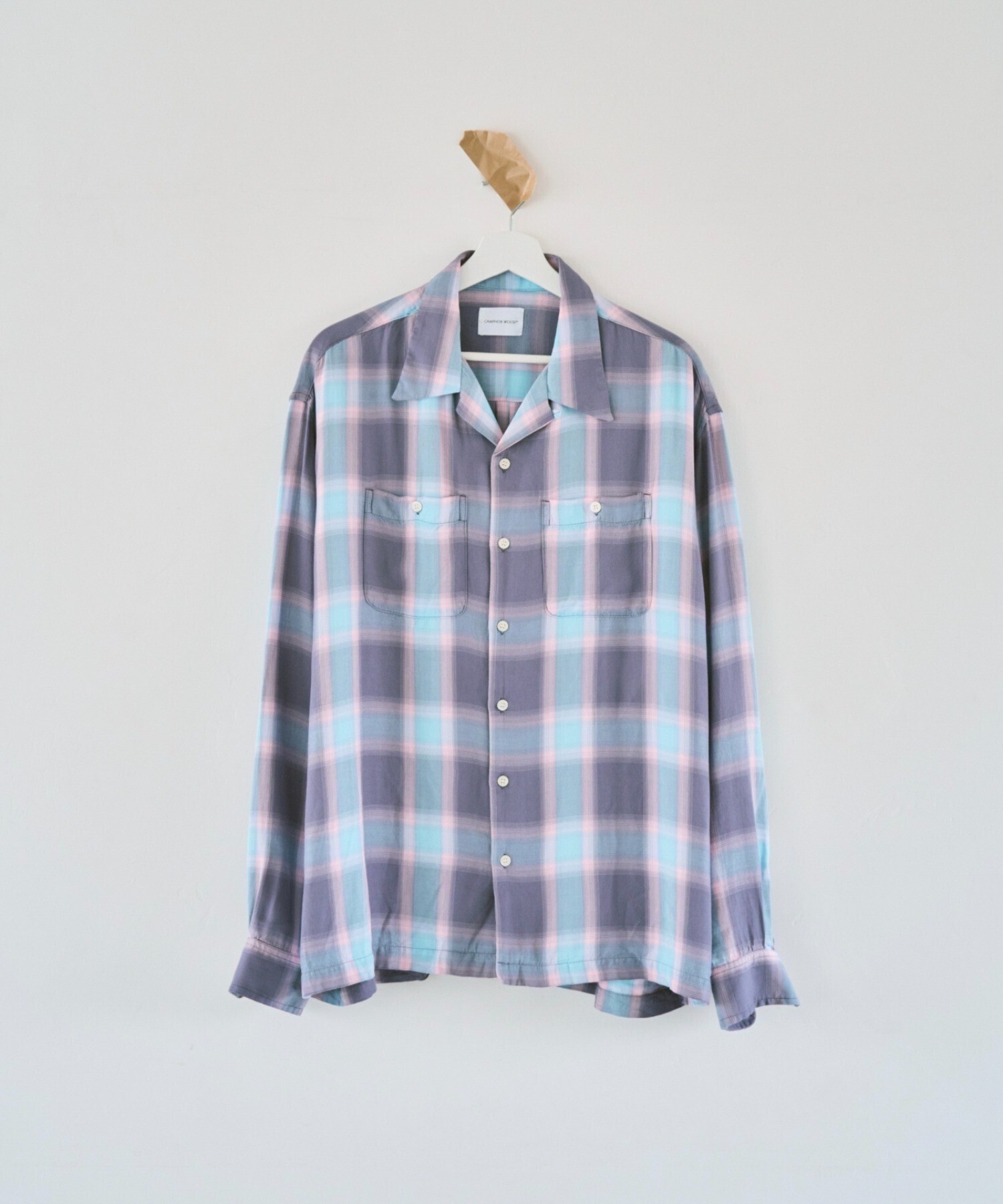 Camphor wood Rayon ombre original check shirts / レーヨン100%オンブレオリジナルチェックシャツ