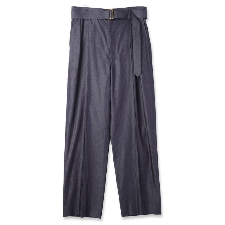 CULLNI Light Denim Pin Tuck Wide Pants with Long Belt