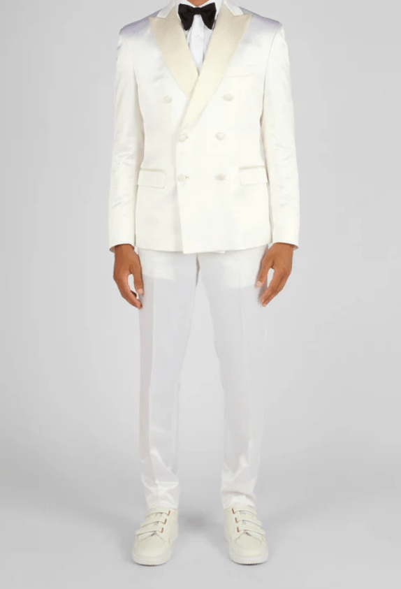 LORDS&FOOLS WHITE SATIN TUXEDO DOUBLE JACKET