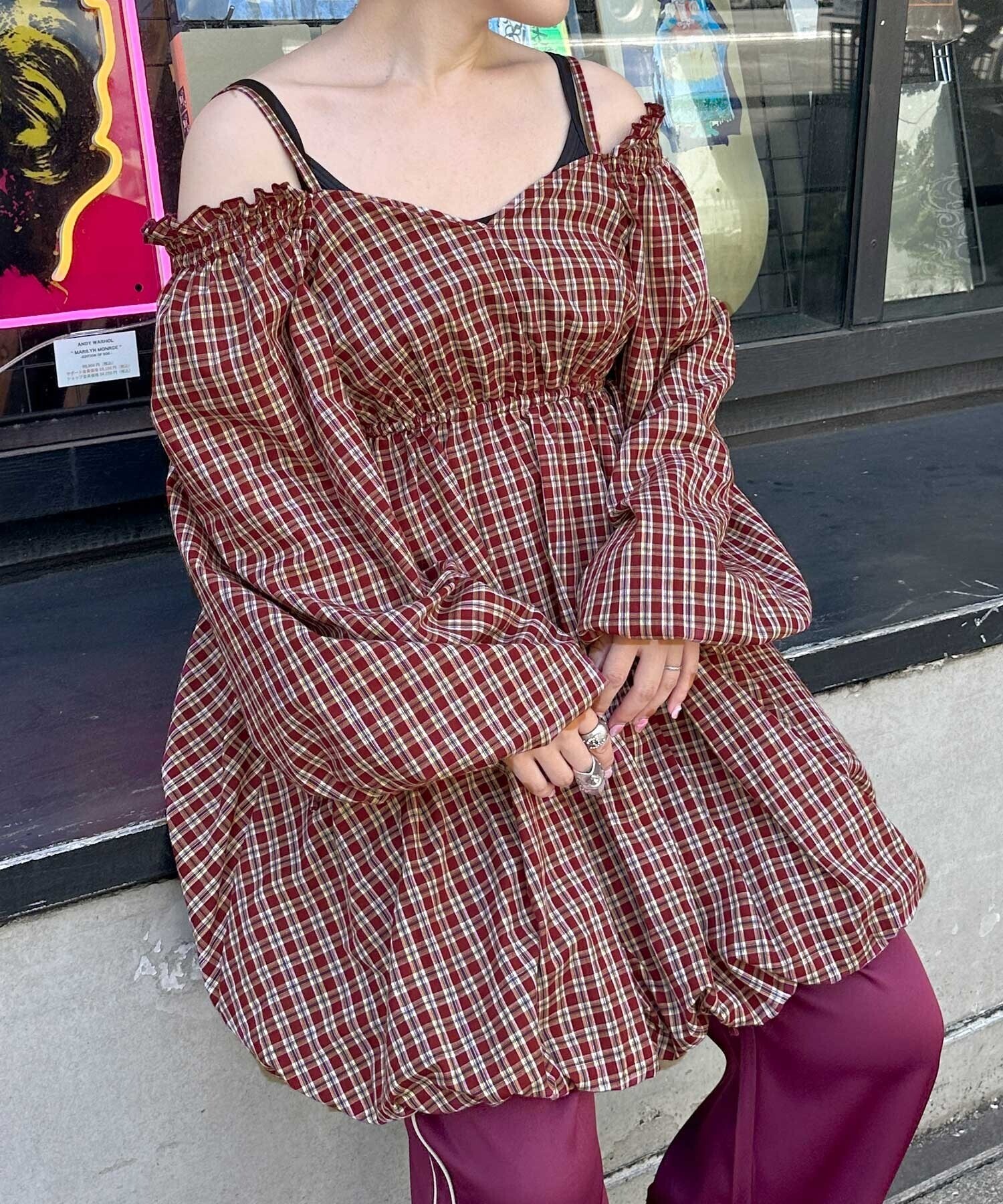 Alley by w closet チェック柄バルーンシルエットミニワンピース