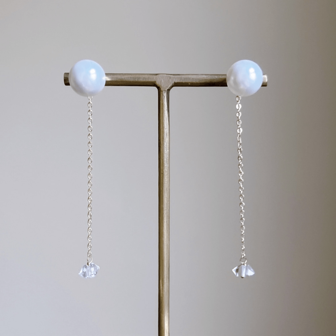 SAKURA jewelry SAKURA jewelry/7/2way ハーキマーダイヤモンド揺れる一粒パールピアス（イヤリング変更可能）