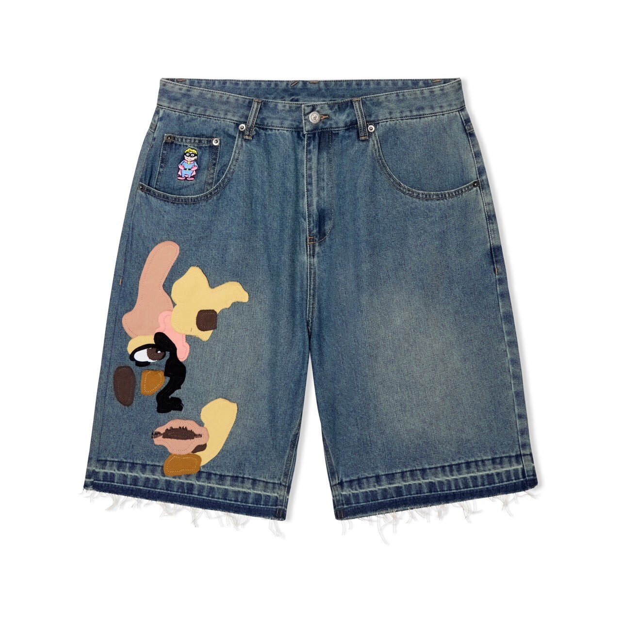 KidSuper Studios FACE PATCHWORK BAGGY SHORTS