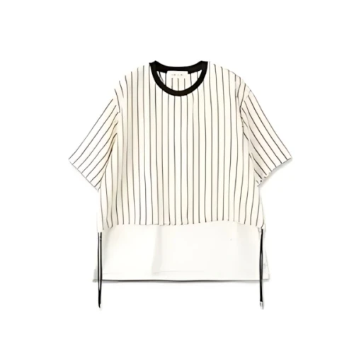 CULLNI Melange Stripe Twill Layered Hem Pullover