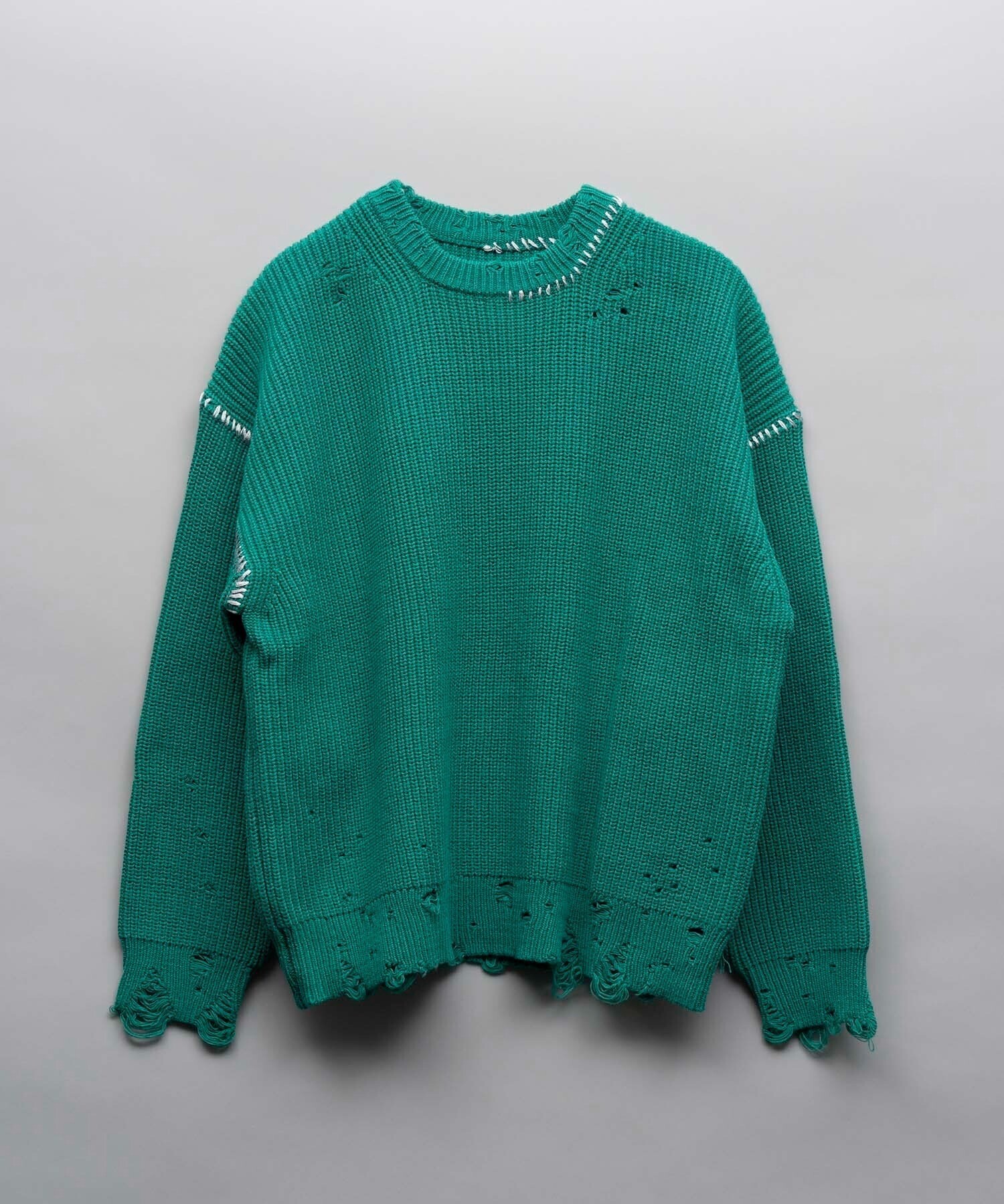 MAISON SPECIAL Embroidery Damage Prime-Over Crew Neck Knit Pullover