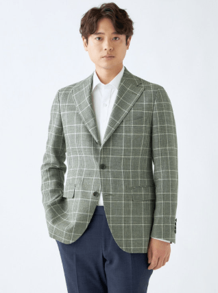 SUIT SELECT リネンウールワイドラペル3釦段返りジャケット