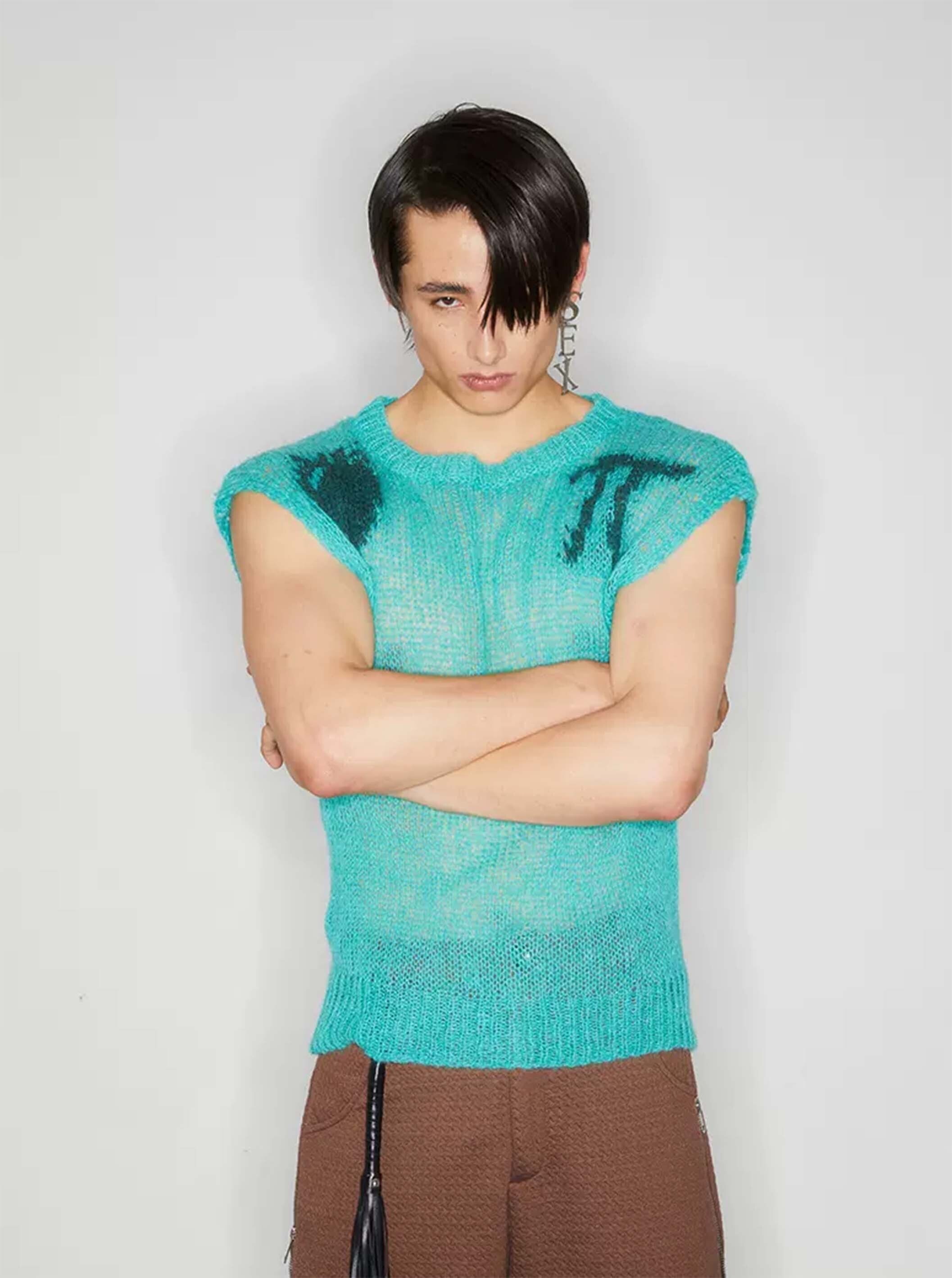 KADAKADA Handmade mesh tights Big hole sleeveless sweater