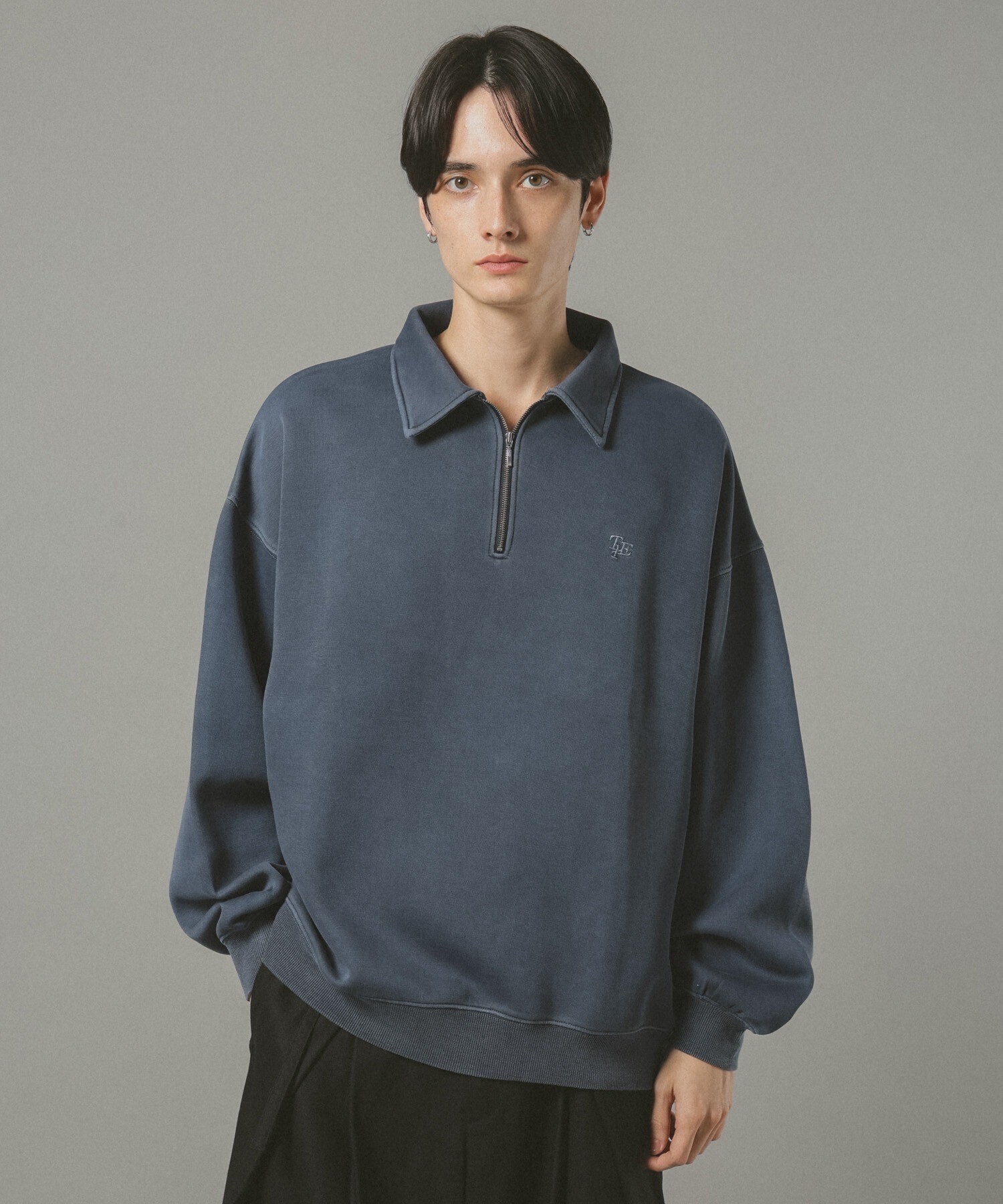 RAGEBLUE PIGMENT HALF ZIP SWEATSHIRT / ピグメント加工ダンボールハーフジップスウェット