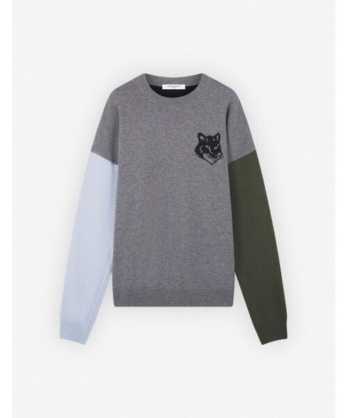 MAISON KITSUNE FOX HEAD INTARSIA COMFORT JUMPER IN COLOUR BLOCK